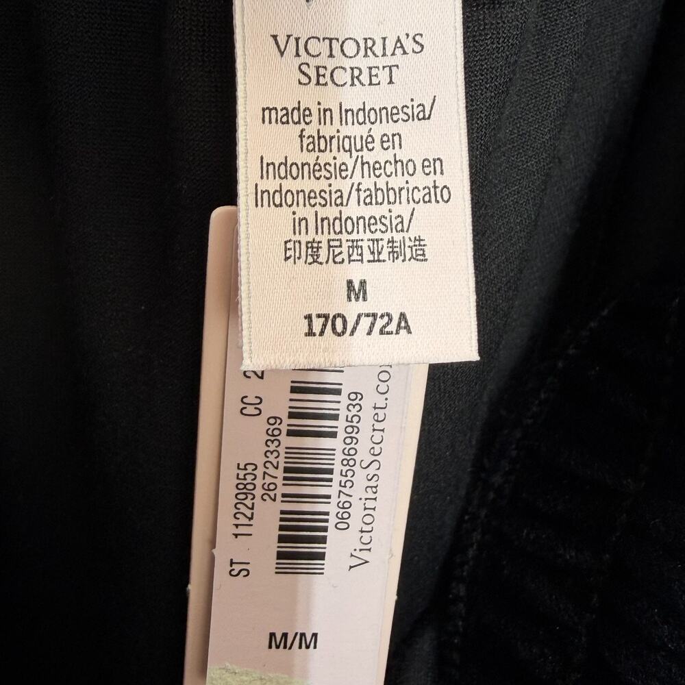 Victoria Secret Medium Wide Leg Snap Black Pants Velour Lux Diamante High Rise - Picture 4 of 13